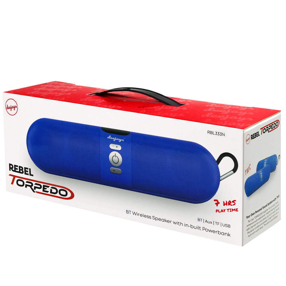 SPEAKER REBEL TORPEDO BLUE.Dee (RBL333).—————- $39.99