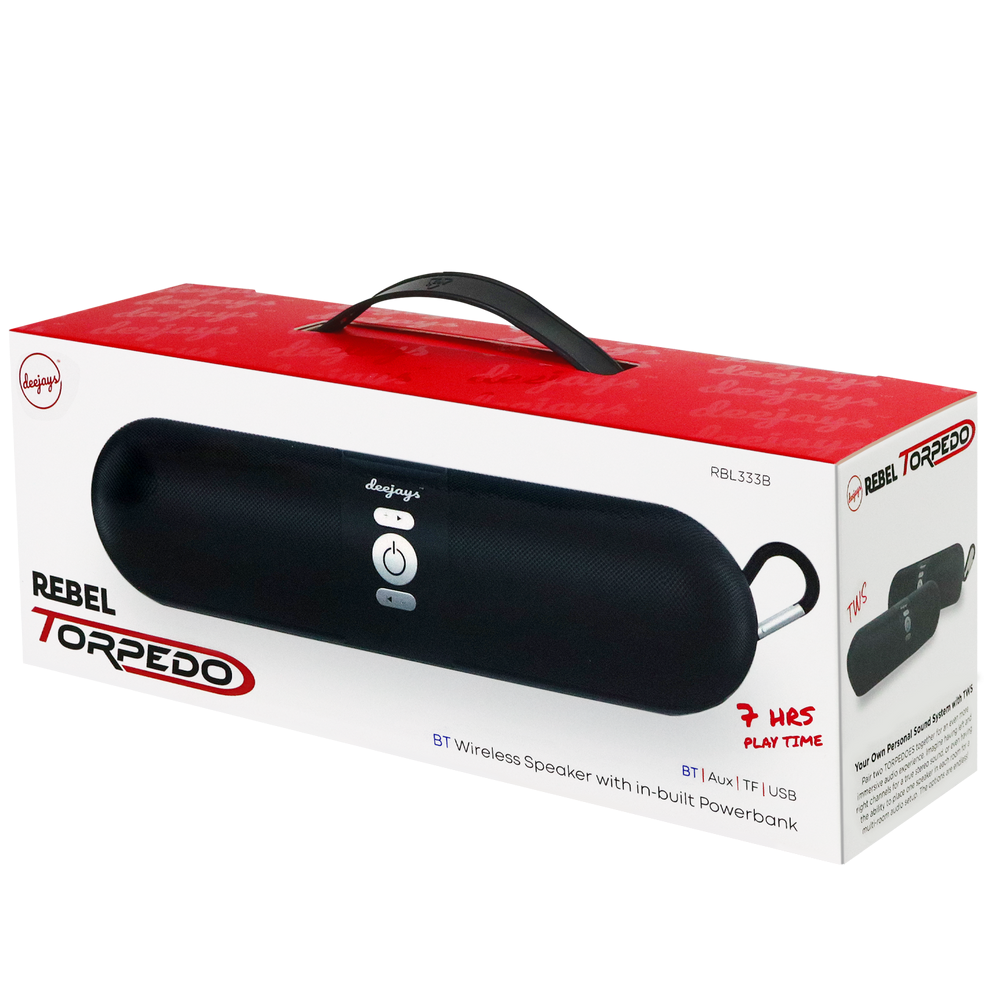SPEAKER REBEL TORPEDO BLACK (BLUETOOTH)————— $39.99