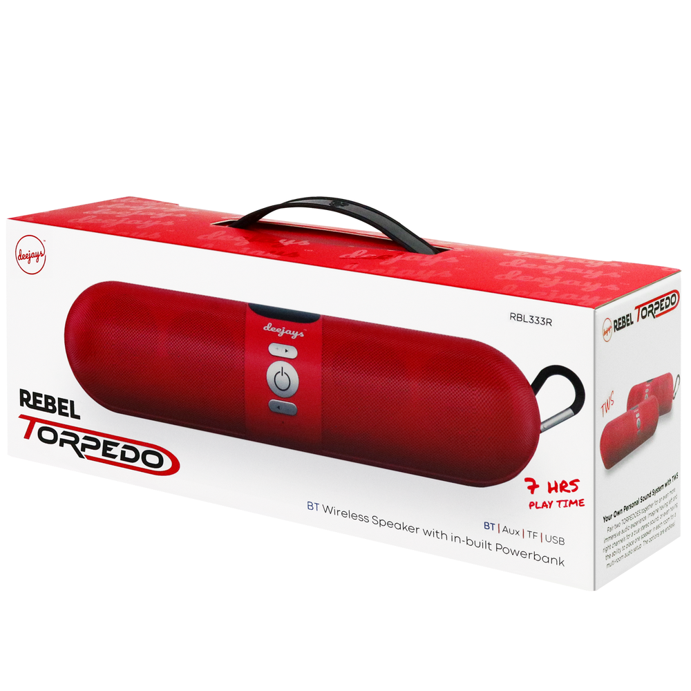 SPEAKER REBEL TORPEDO RED.Dee(RBL33R). —————  $39.99