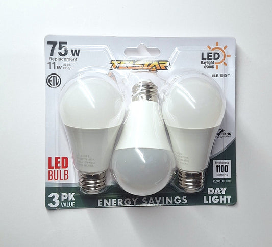LED BULB DAY LIGHT.  75w  3pk VALUE. ————— $7.99