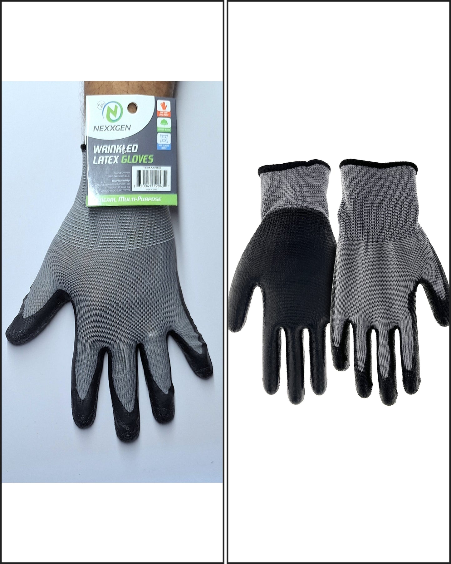 WRINKLED LATEX GLOVES GRAY / BLK. ( AA-79843 )———-$1.99