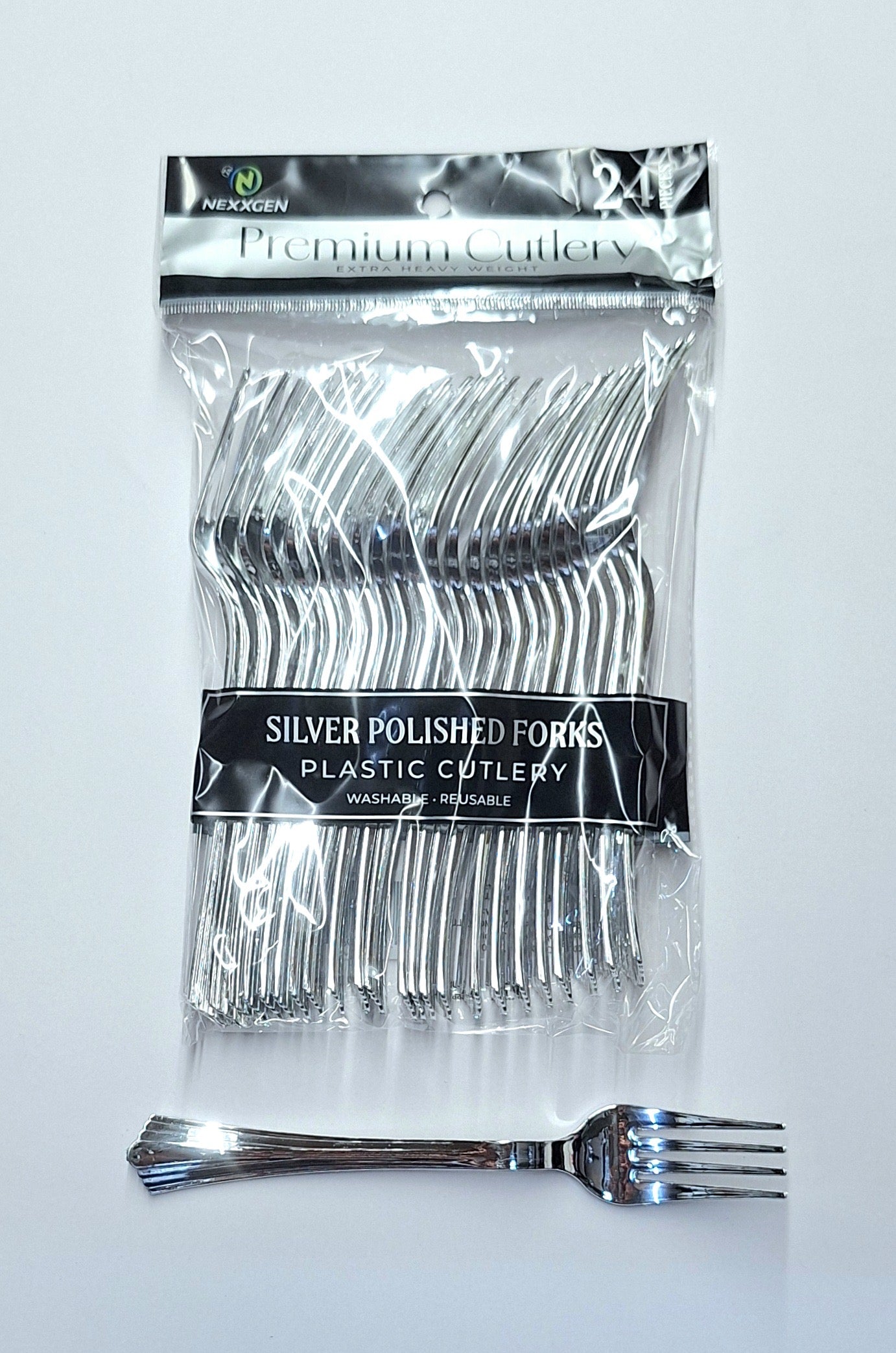 SILVER PLASTIC FORK 24 PCS.  ( AA-79652 )———-$2.49