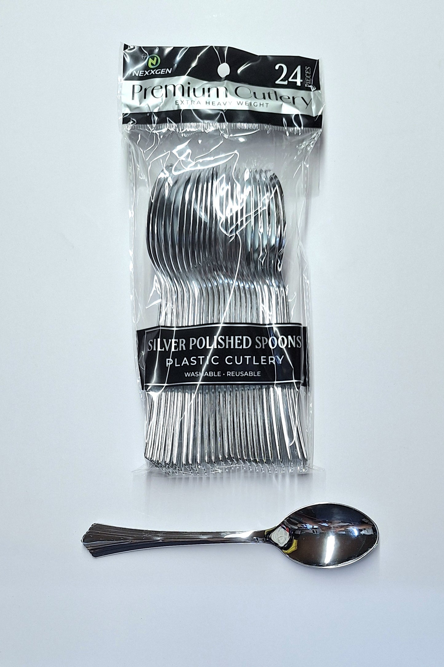 SILVER PLASTIC SPOON 24 PCS.  ( AA-79651 )———$2.49